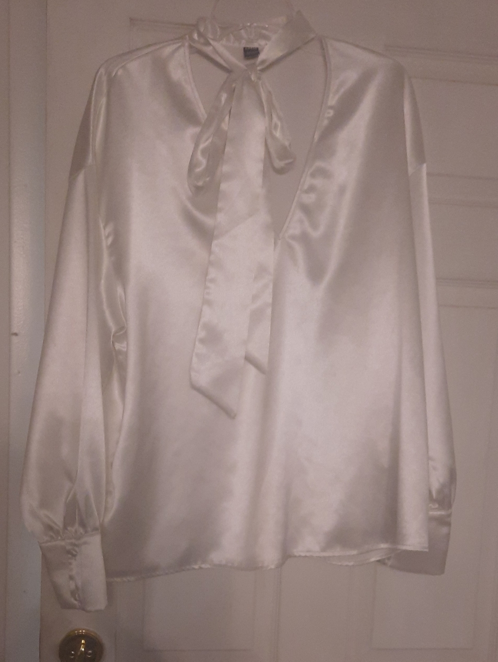Silky White Tie-Neck Blouse